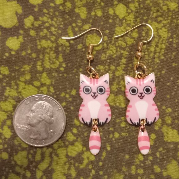 Handmade Pink Kitty Cat Earrings - Picture 3 of 3